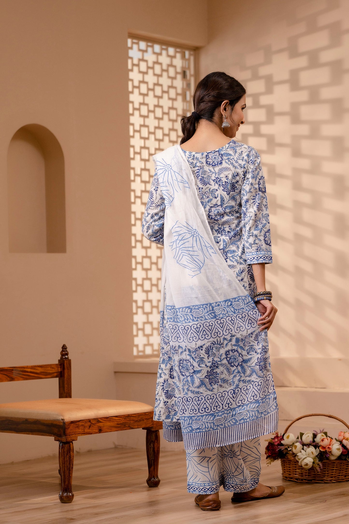 Fadhya Blue Cotton Dupatta Dress