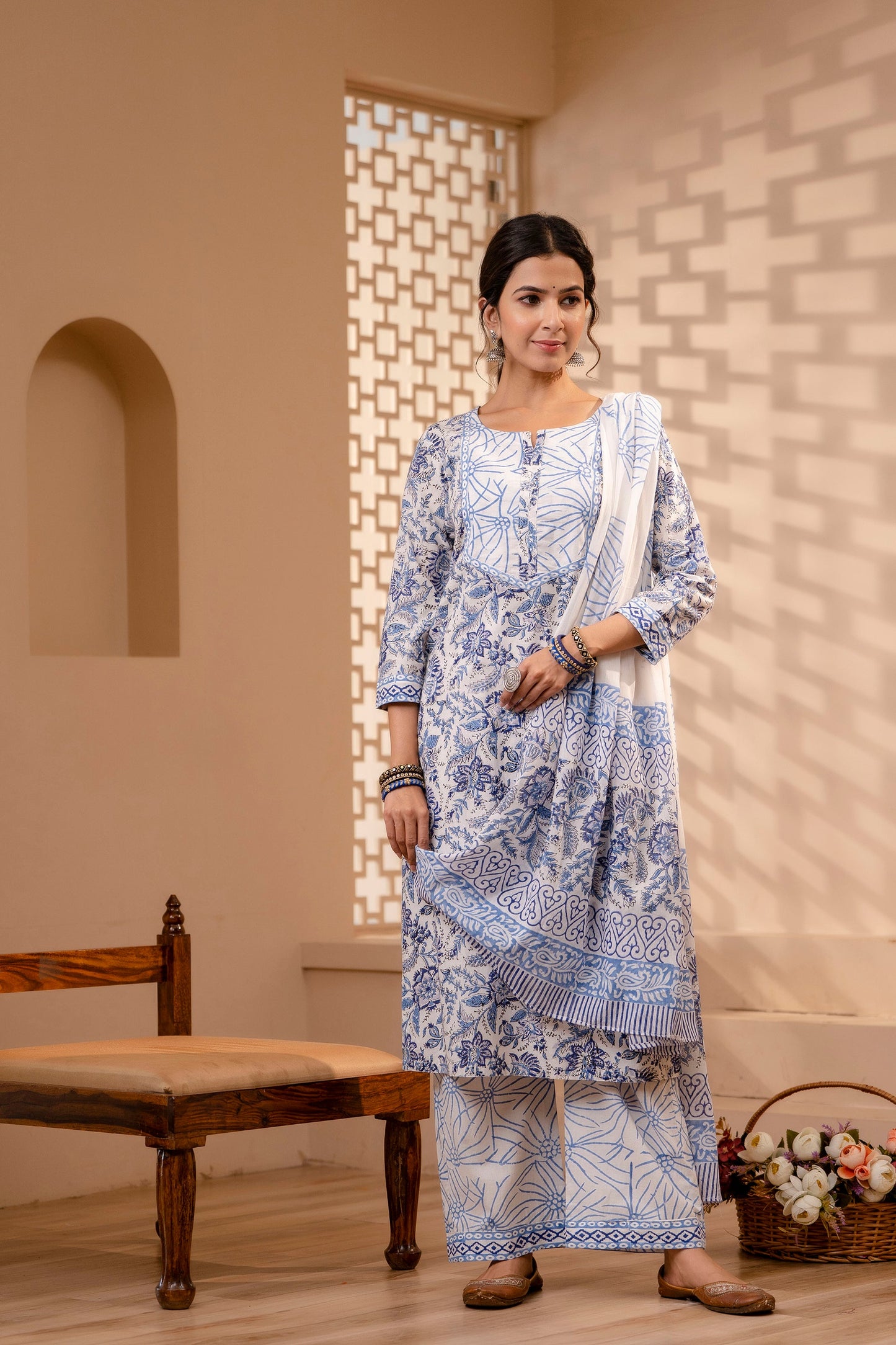 Fadhya Blue Cotton Dupatta Dress