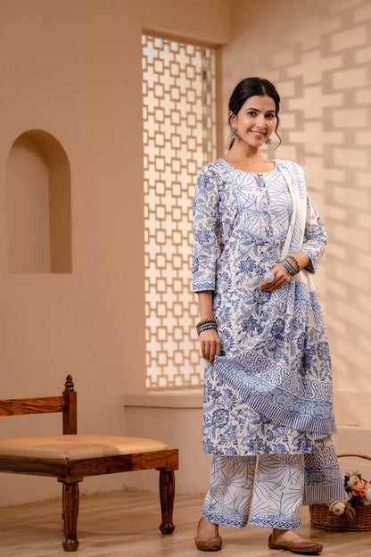 Fadhya Blue Cotton Dupatta Dress