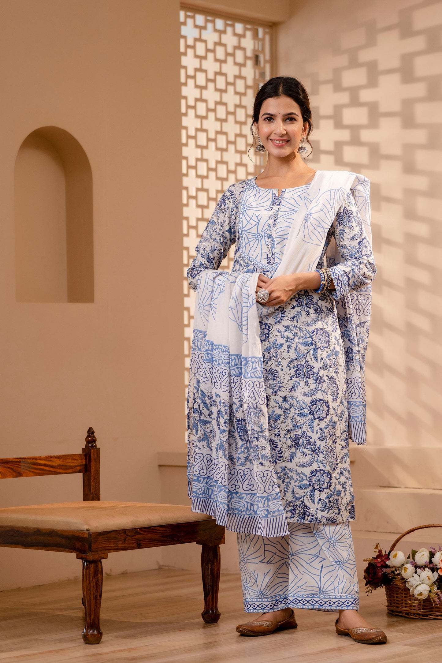 Fadhya Blue Cotton Dupatta Dress