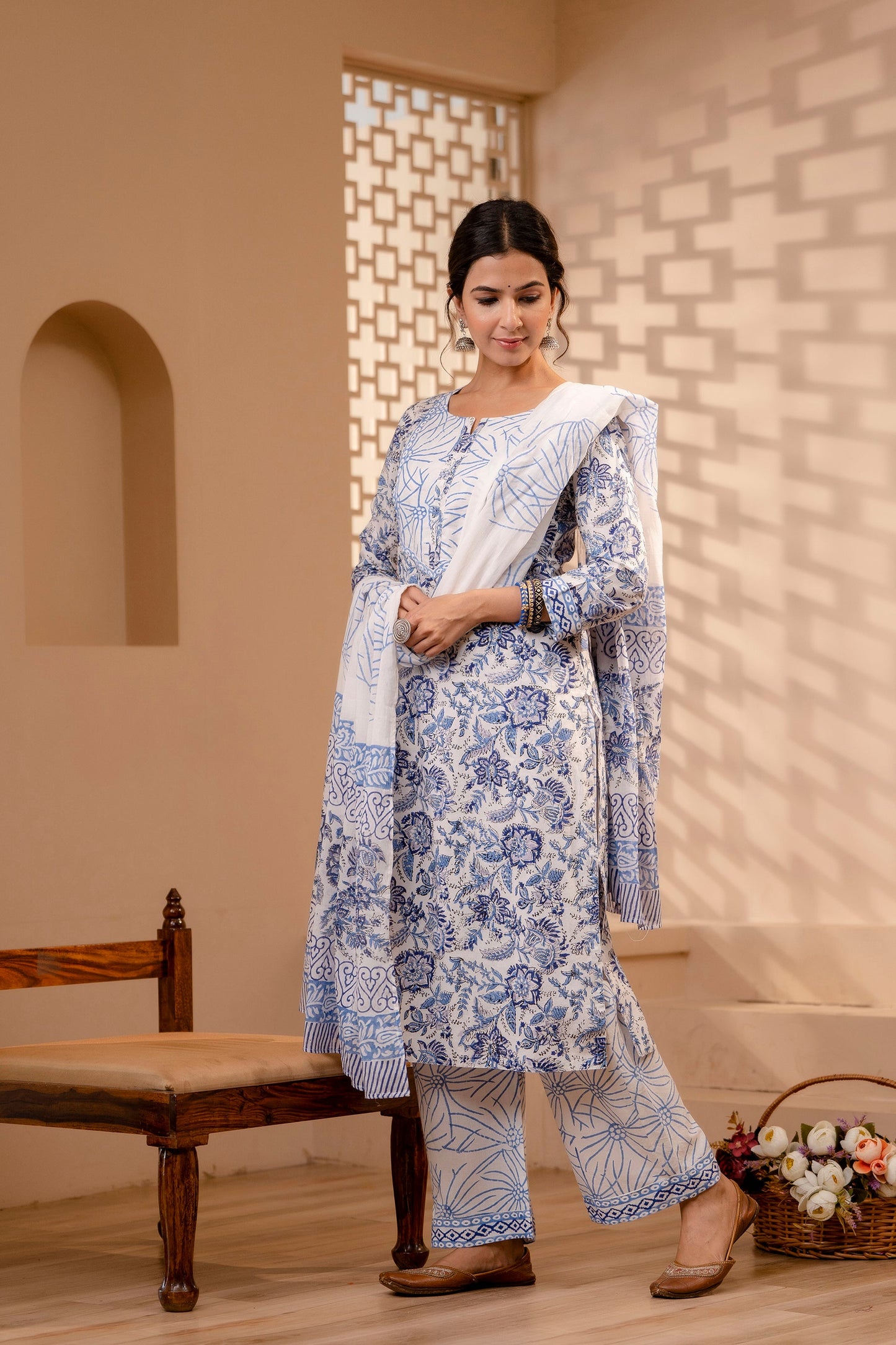 Fadhya Blue Cotton Dupatta Dress