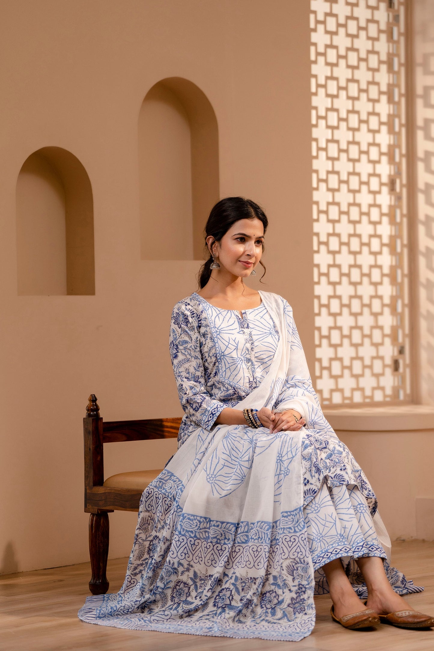 Fadhya Blue Cotton Dupatta Dress