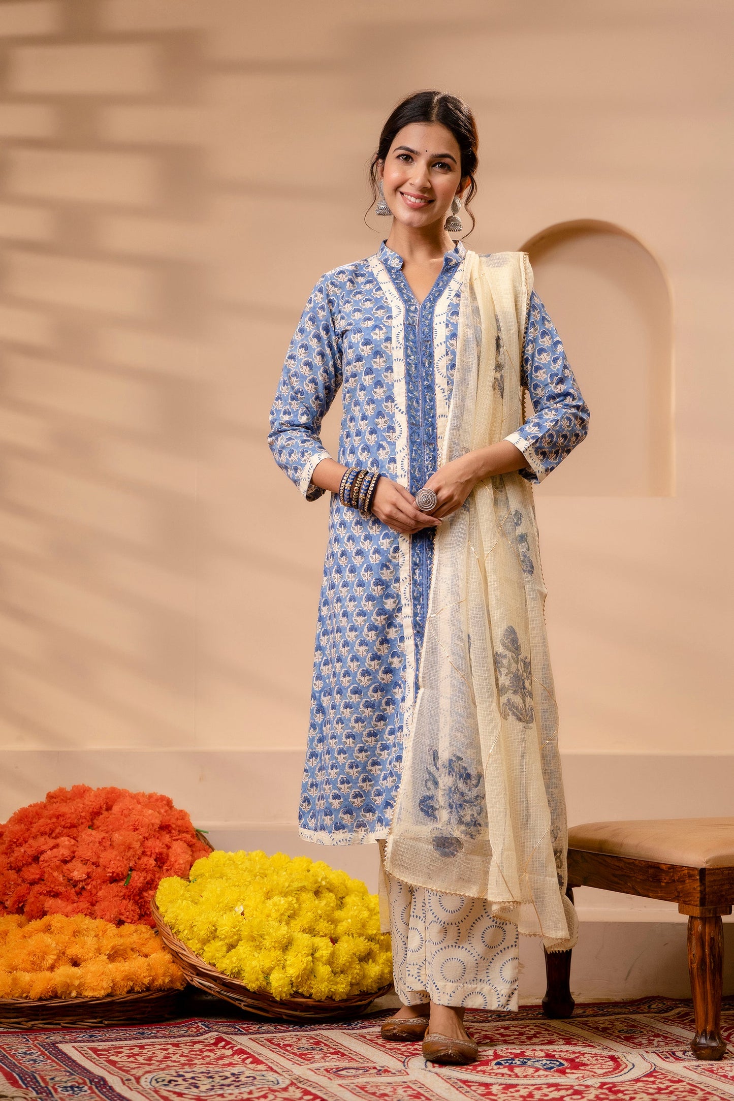 Prisha Blue Kota Doriya Dupatta Dress