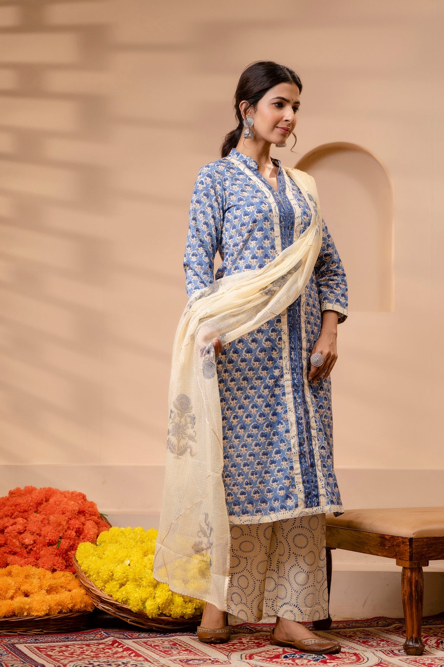 Prisha Blue Kota Doriya Dupatta Dress