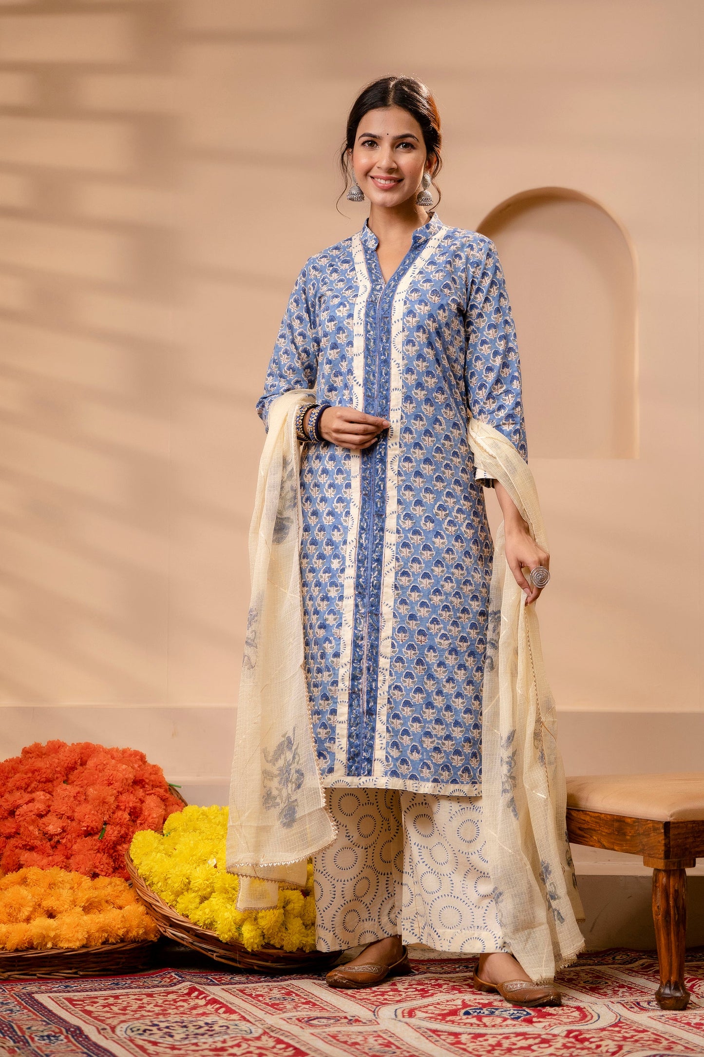 Prisha Blue Kota Doriya Dupatta Dress