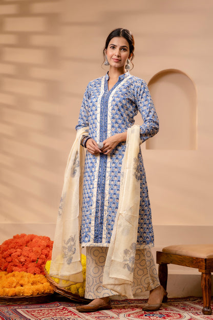 Prisha Blue Kota Doriya Dupatta Dress