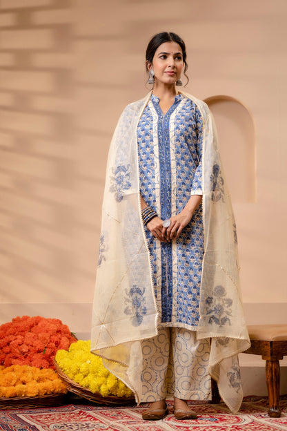 Prisha Blue Kota Doriya Dupatta Dress