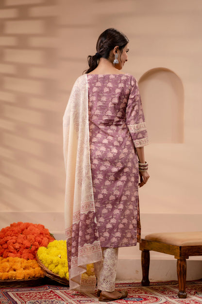 Falak Light Mauve Cotton Dupatta Dress