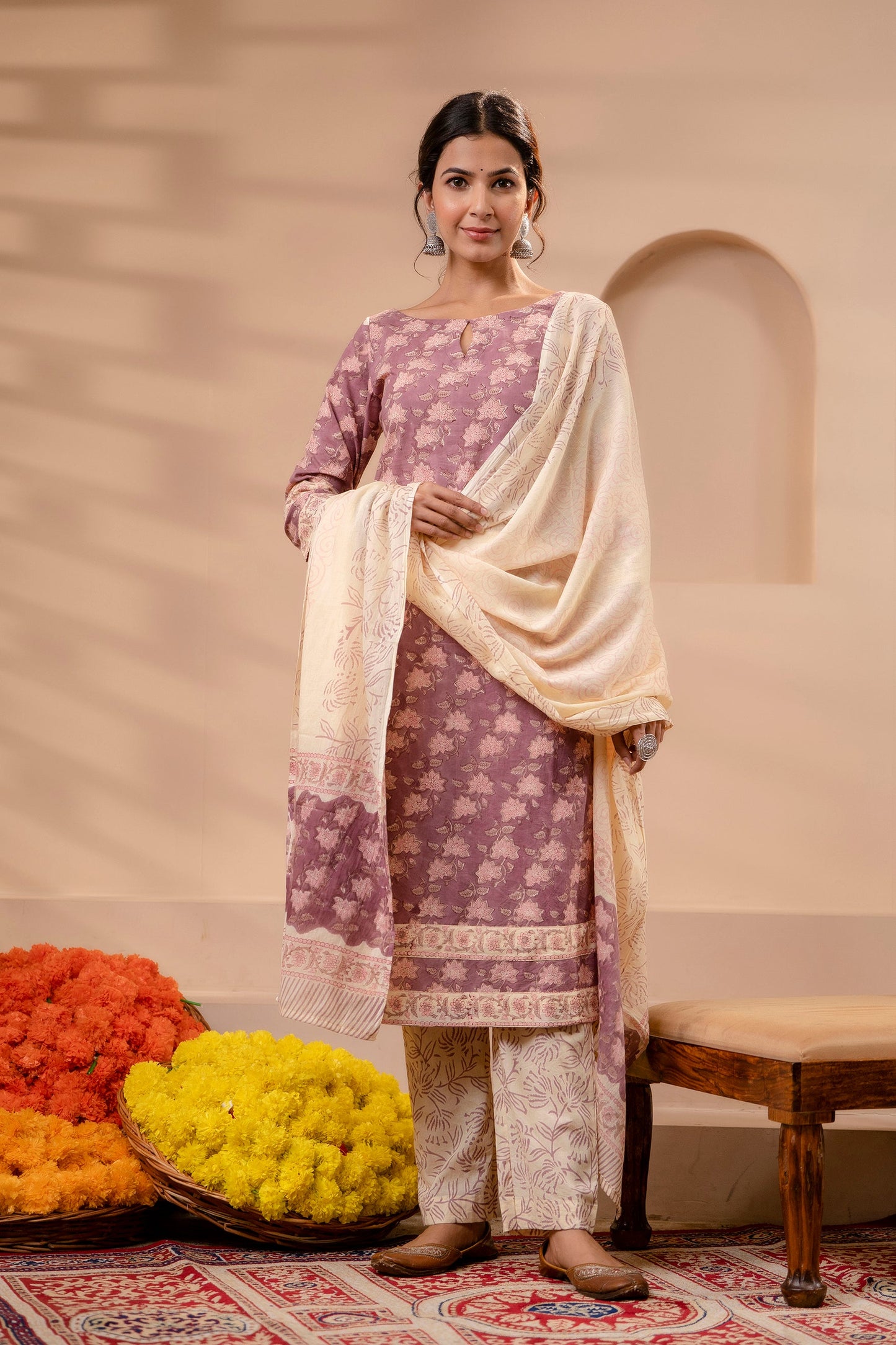 Falak Light Mauve Cotton Dupatta Dress