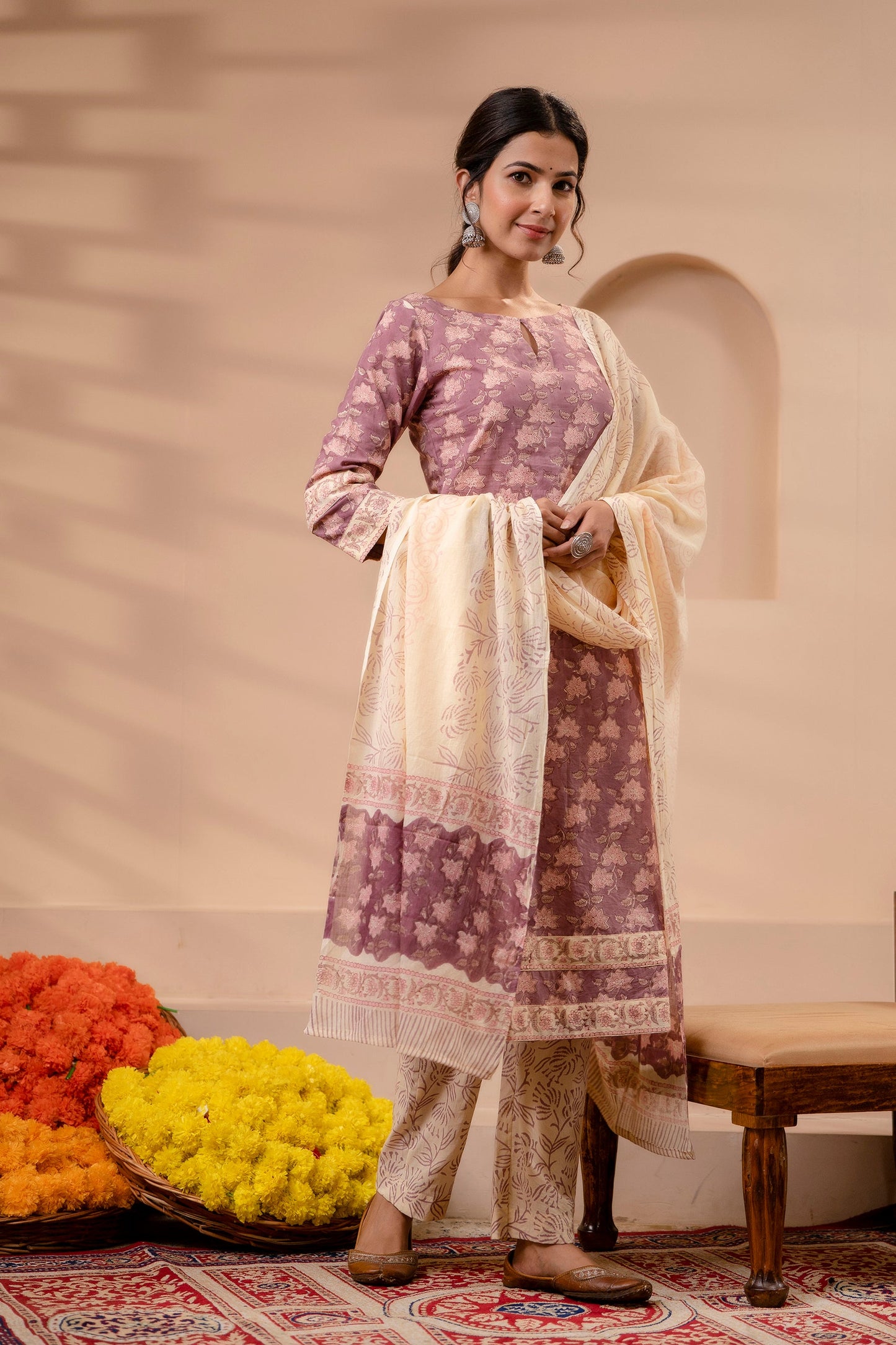 Falak Light Mauve Cotton Dupatta Dress