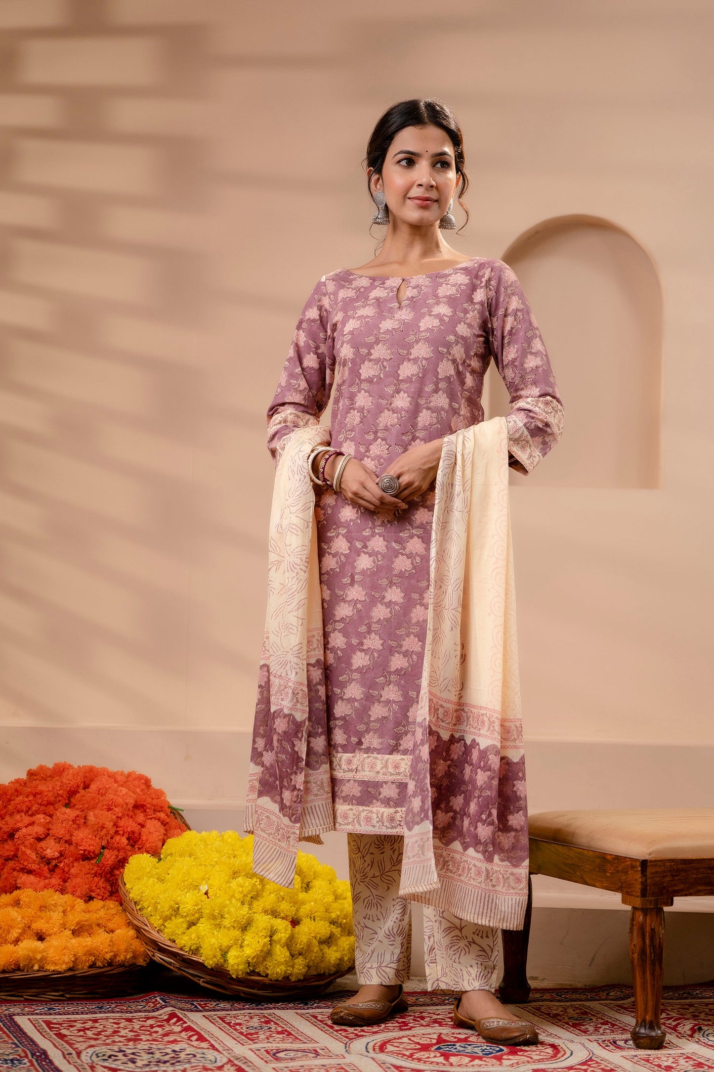 Falak Light Mauve Cotton Dupatta Dress