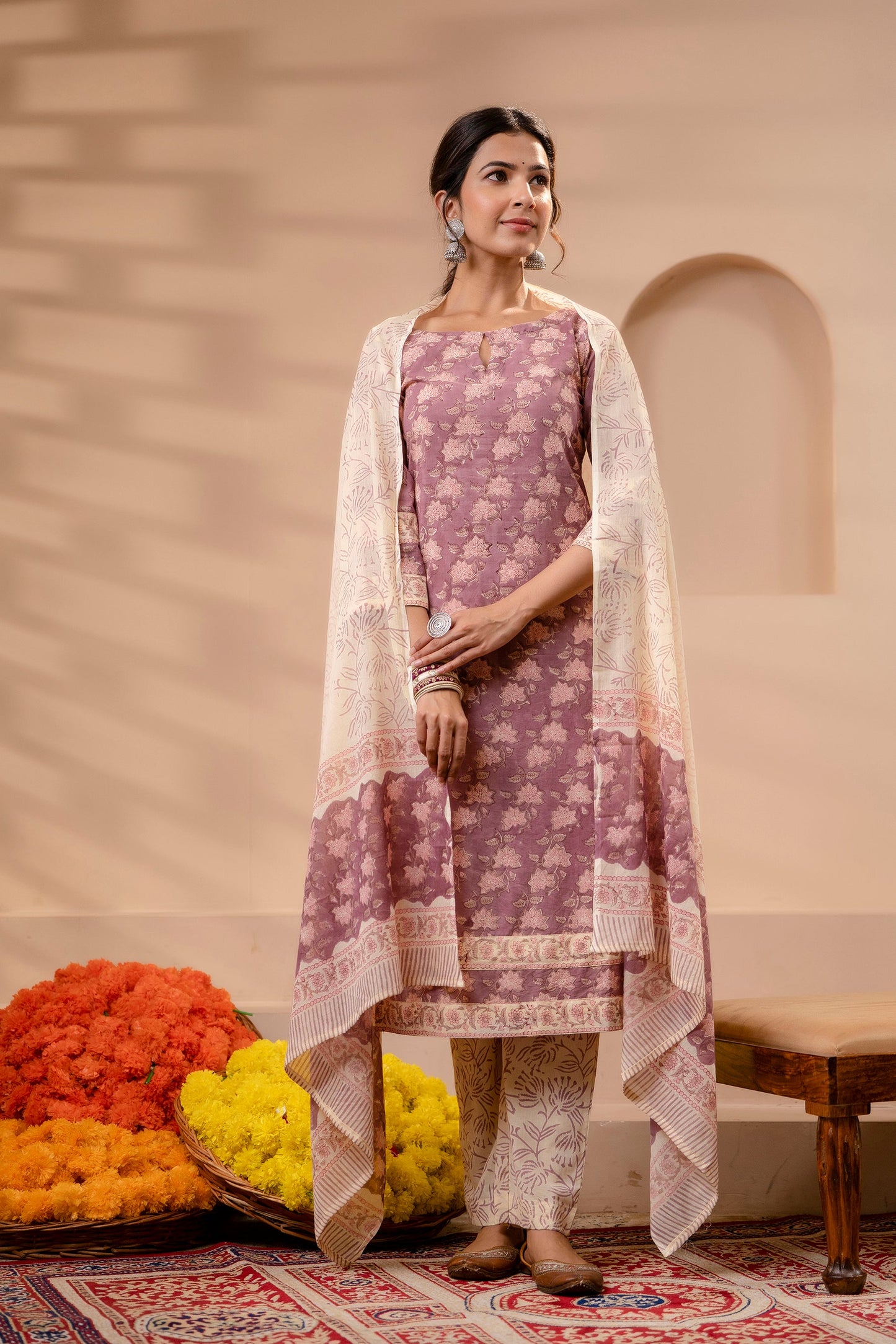 Falak Light Mauve Cotton Dupatta Dress