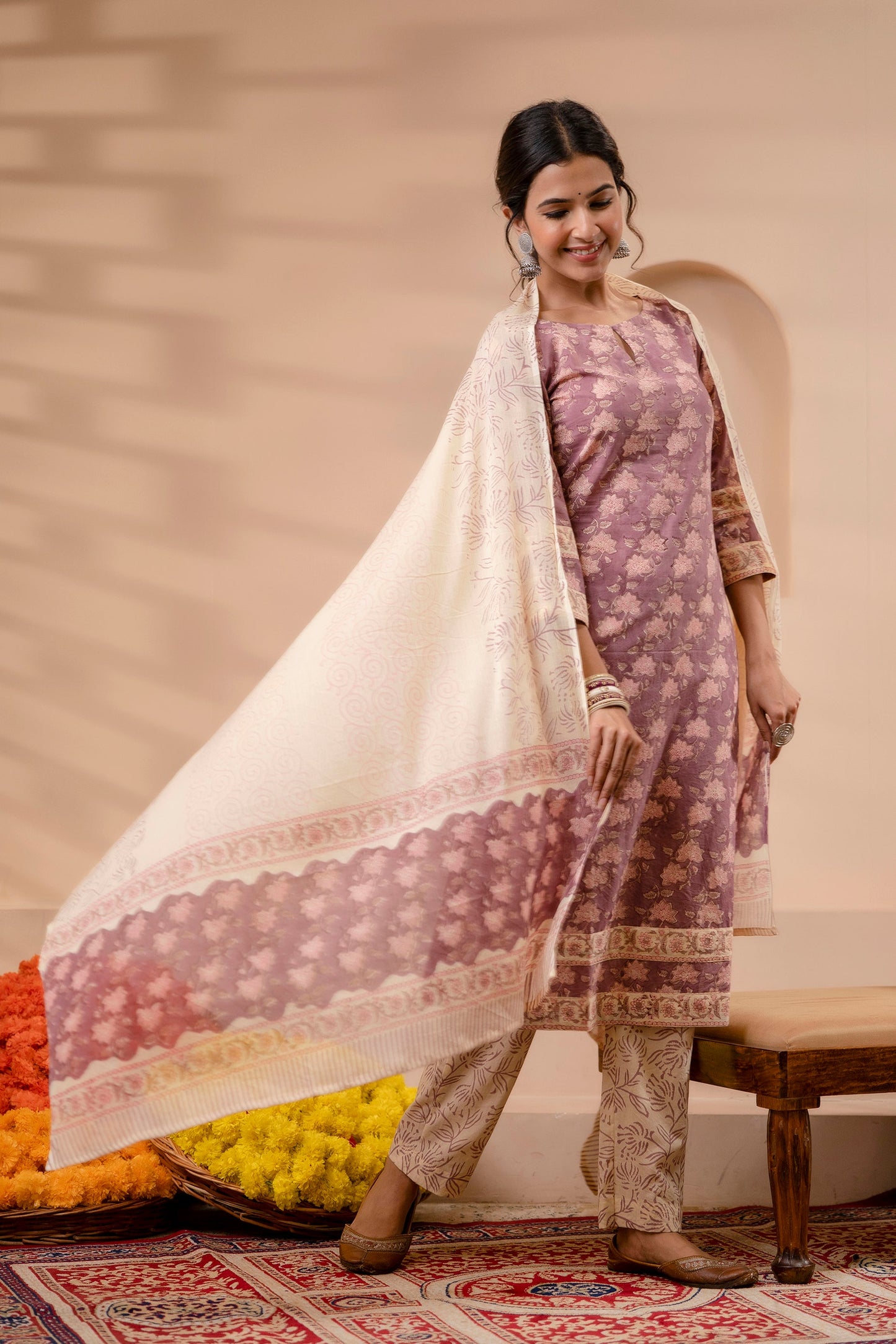 Falak Light Mauve Cotton Dupatta Dress