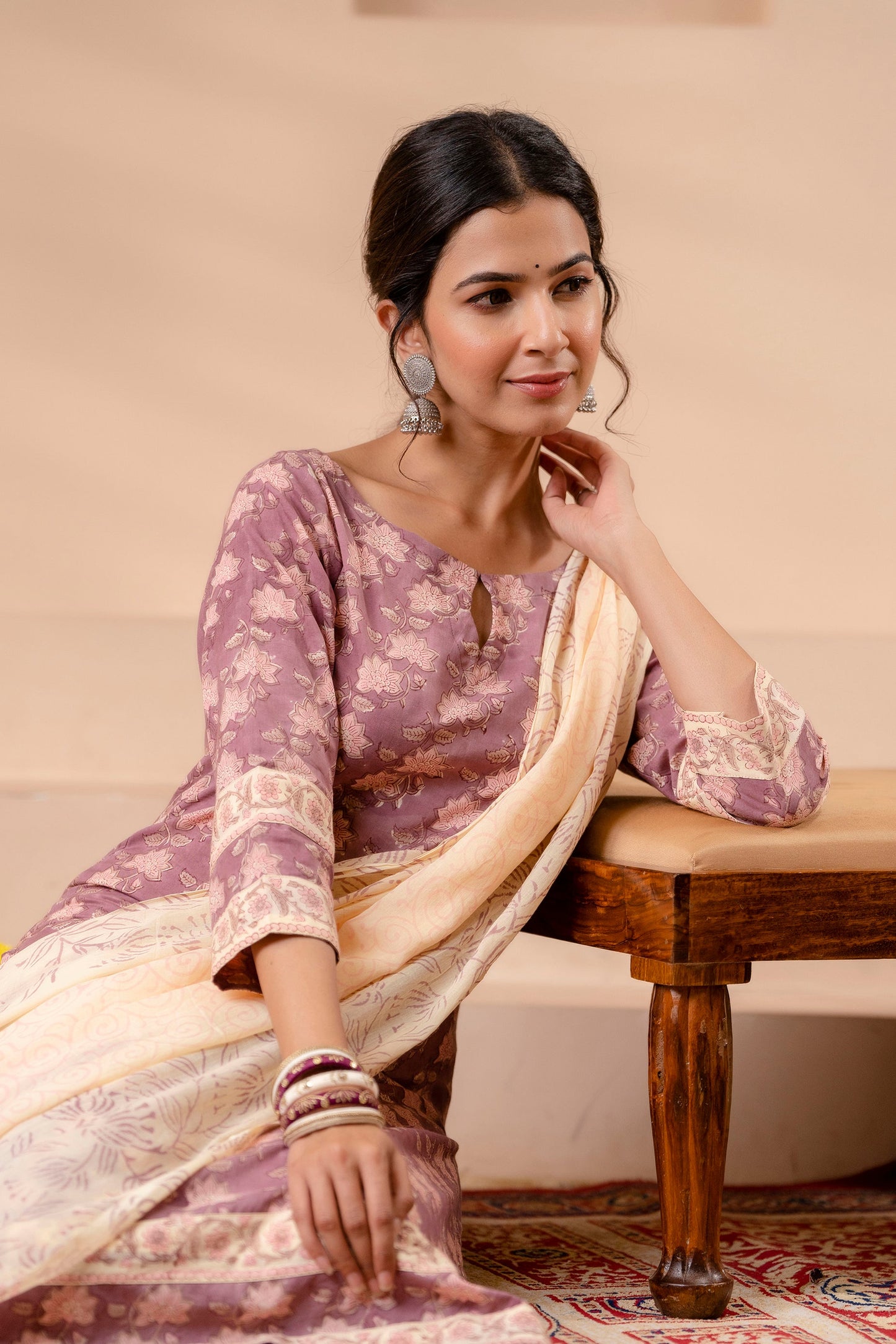 Falak Light Mauve Cotton Dupatta Dress