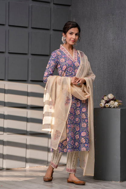 Riya Blue Kota Doriya Dupatta Dress