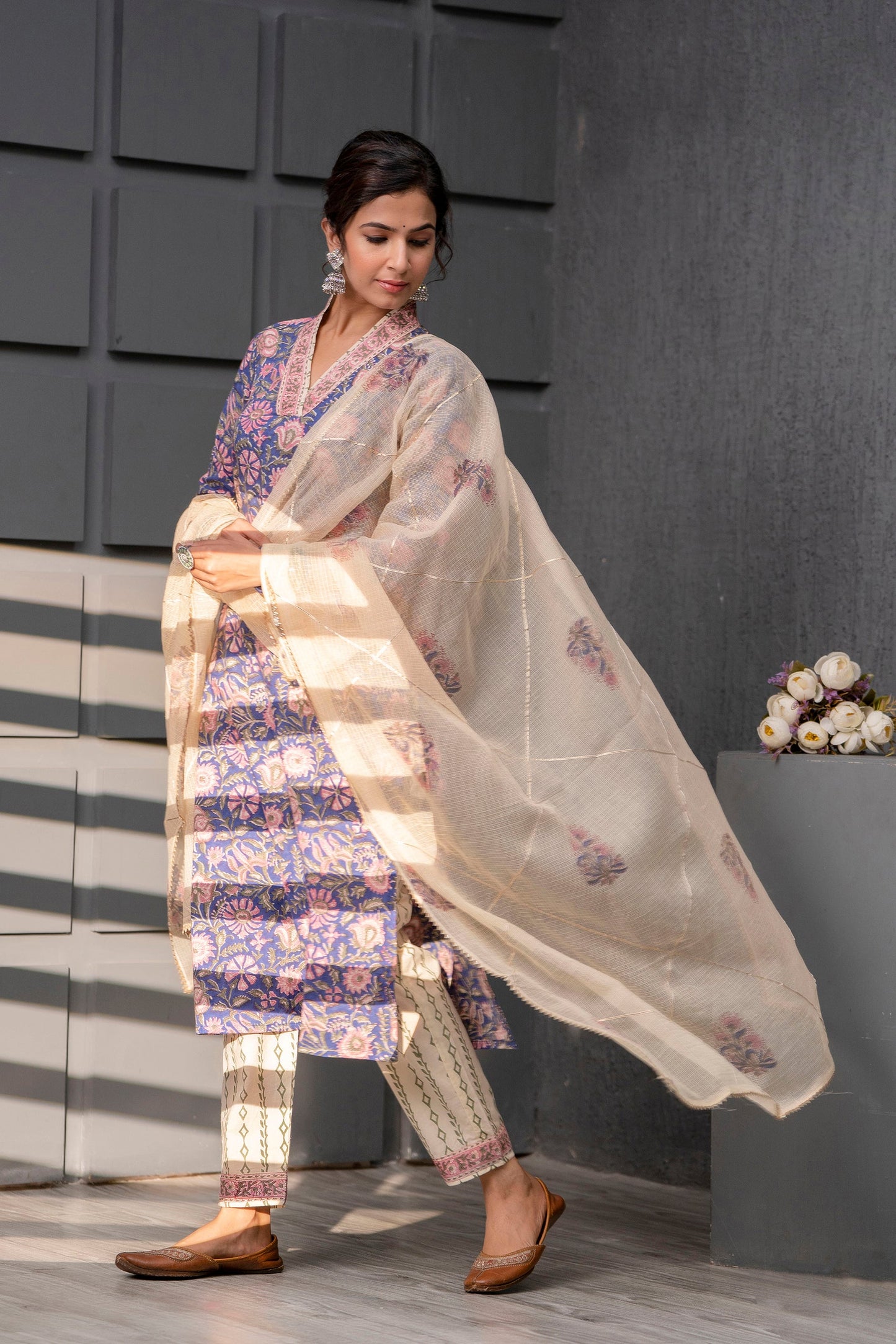 Riya Blue Kota Doriya Dupatta Dress