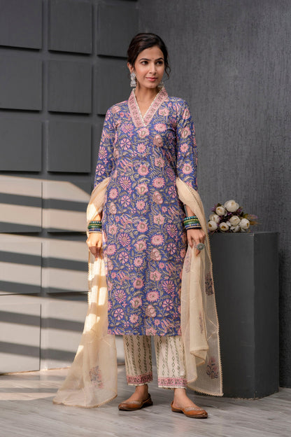 Riya Blue Kota Doriya Dupatta Dress