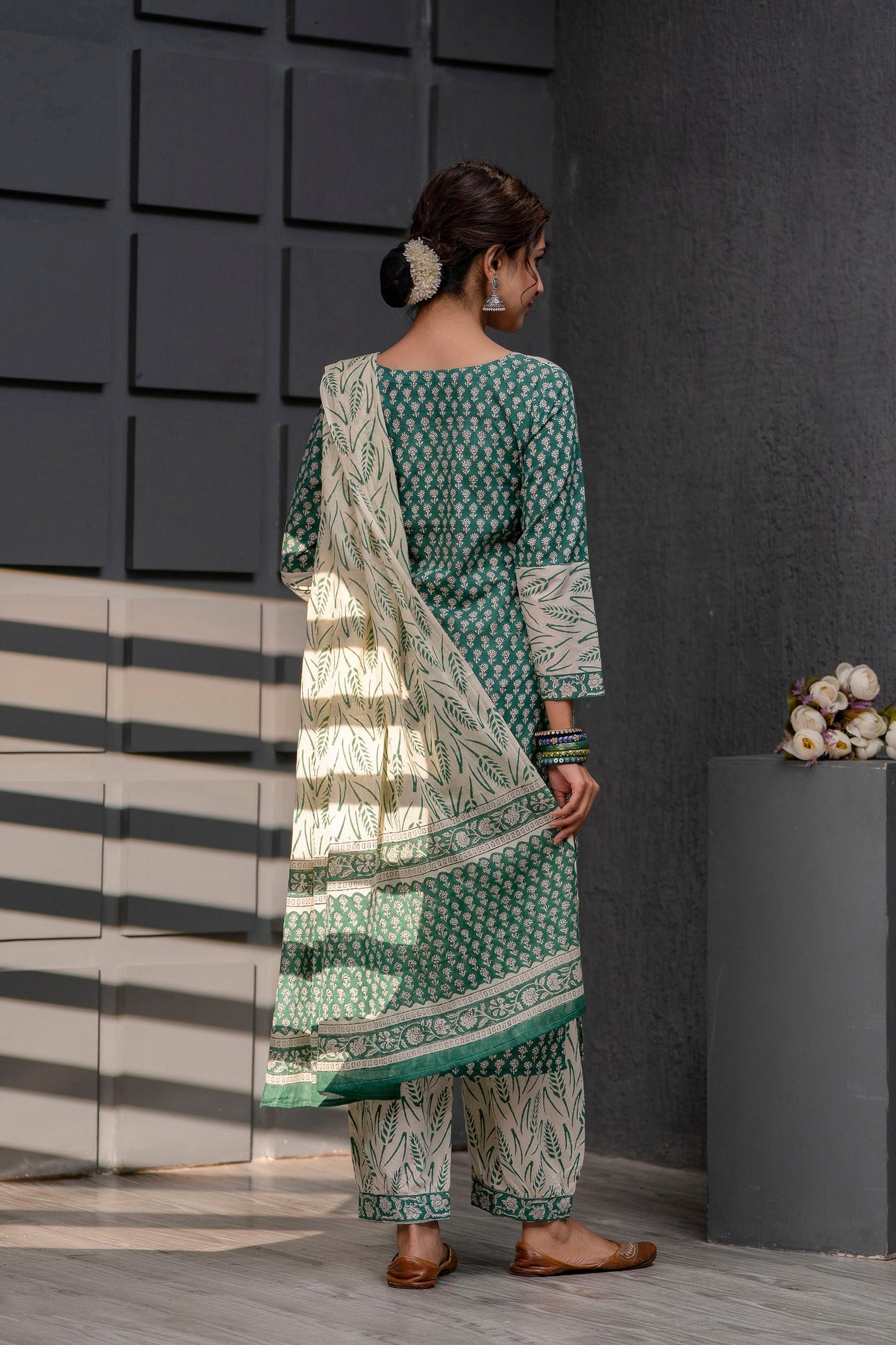 Omaira Green Cotton Dupatta Dress