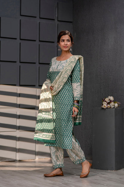 Omaira Green Cotton Dupatta Dress