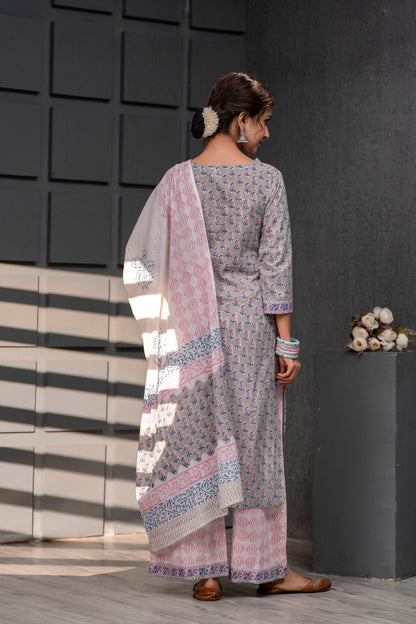 Qiraat Grey Cotton Dupatta Dress