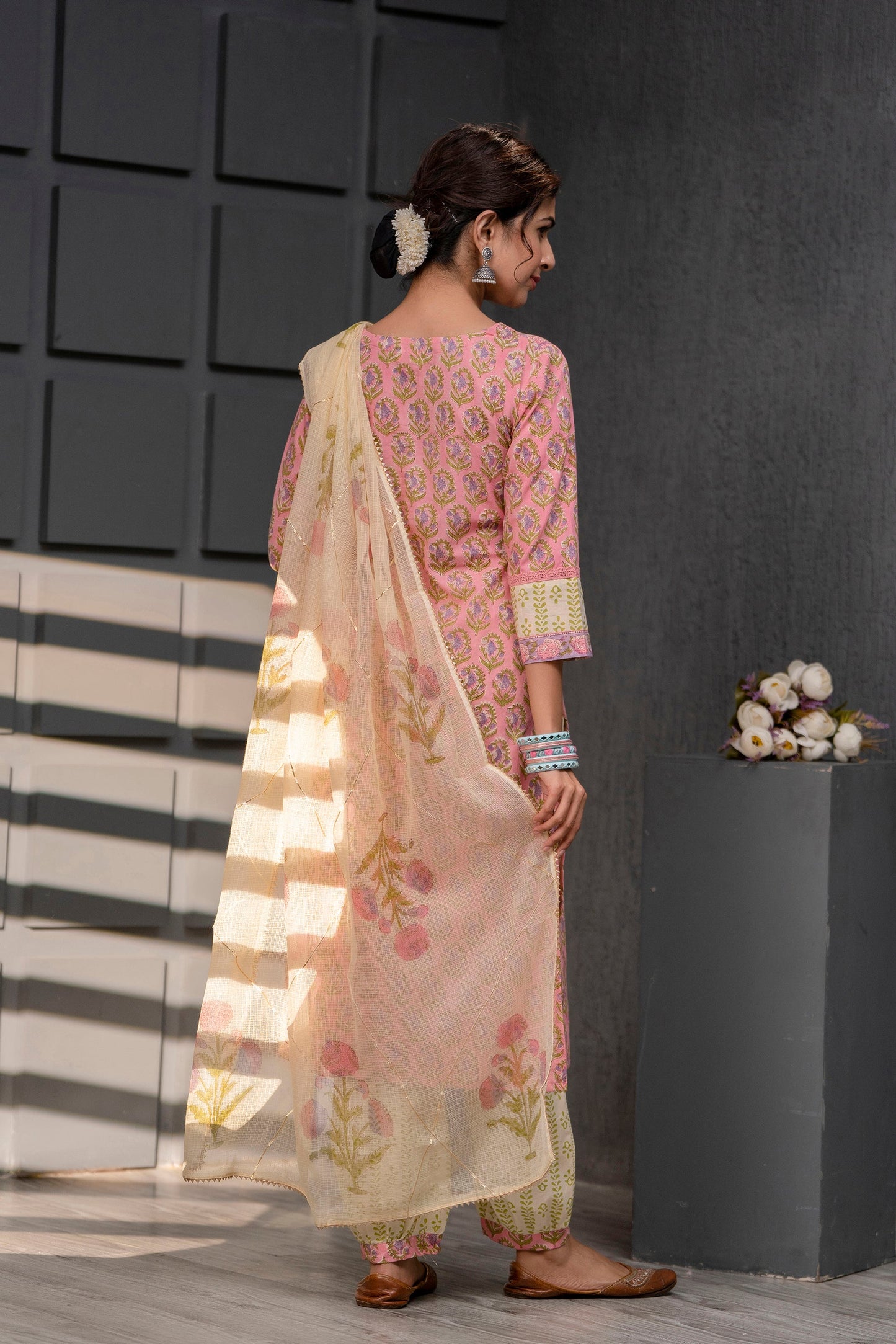 Saanvi Pink Kota Doriya Dupatta Dress