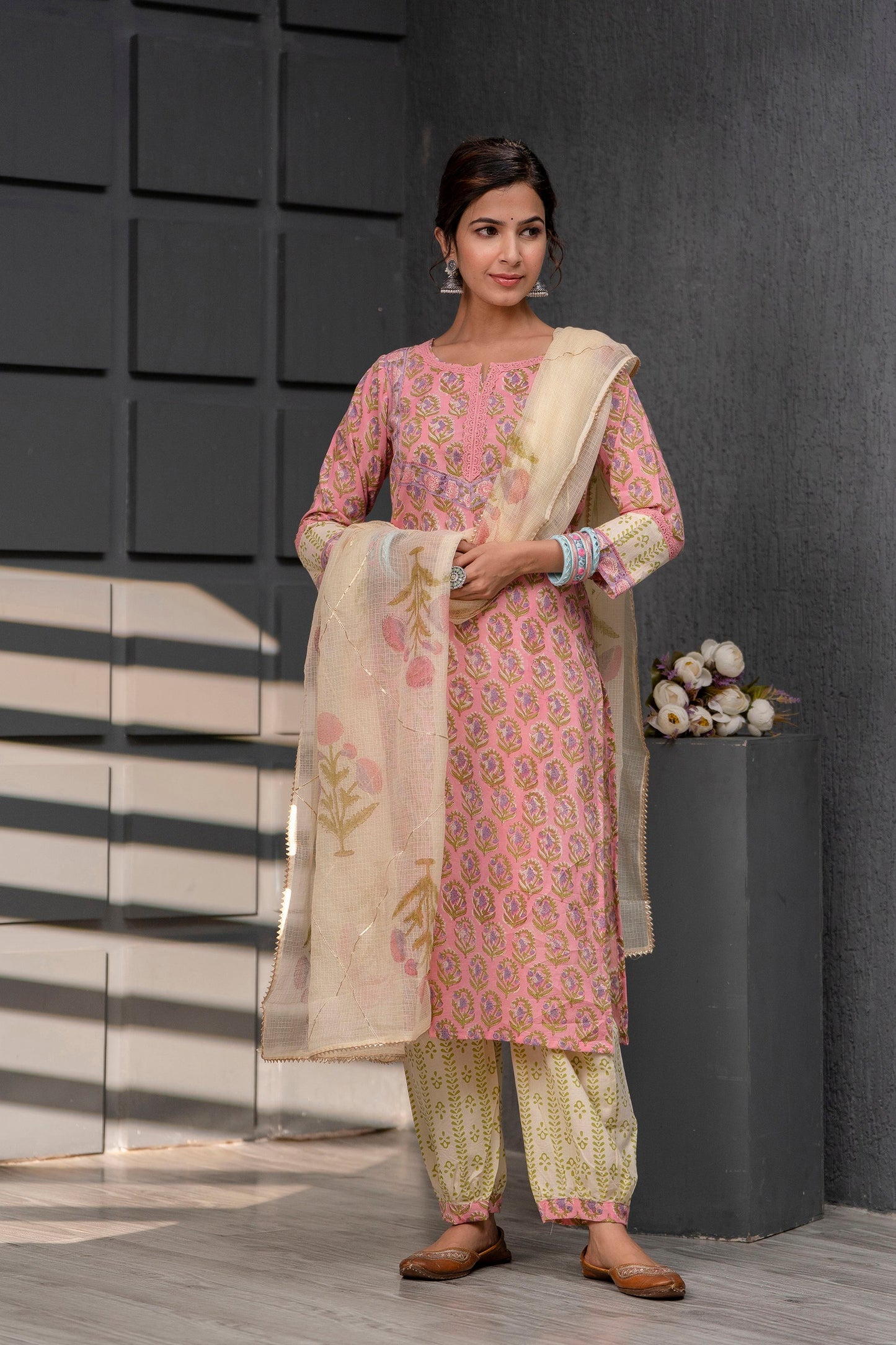 Saanvi Pink Kota Doriya Dupatta Dress