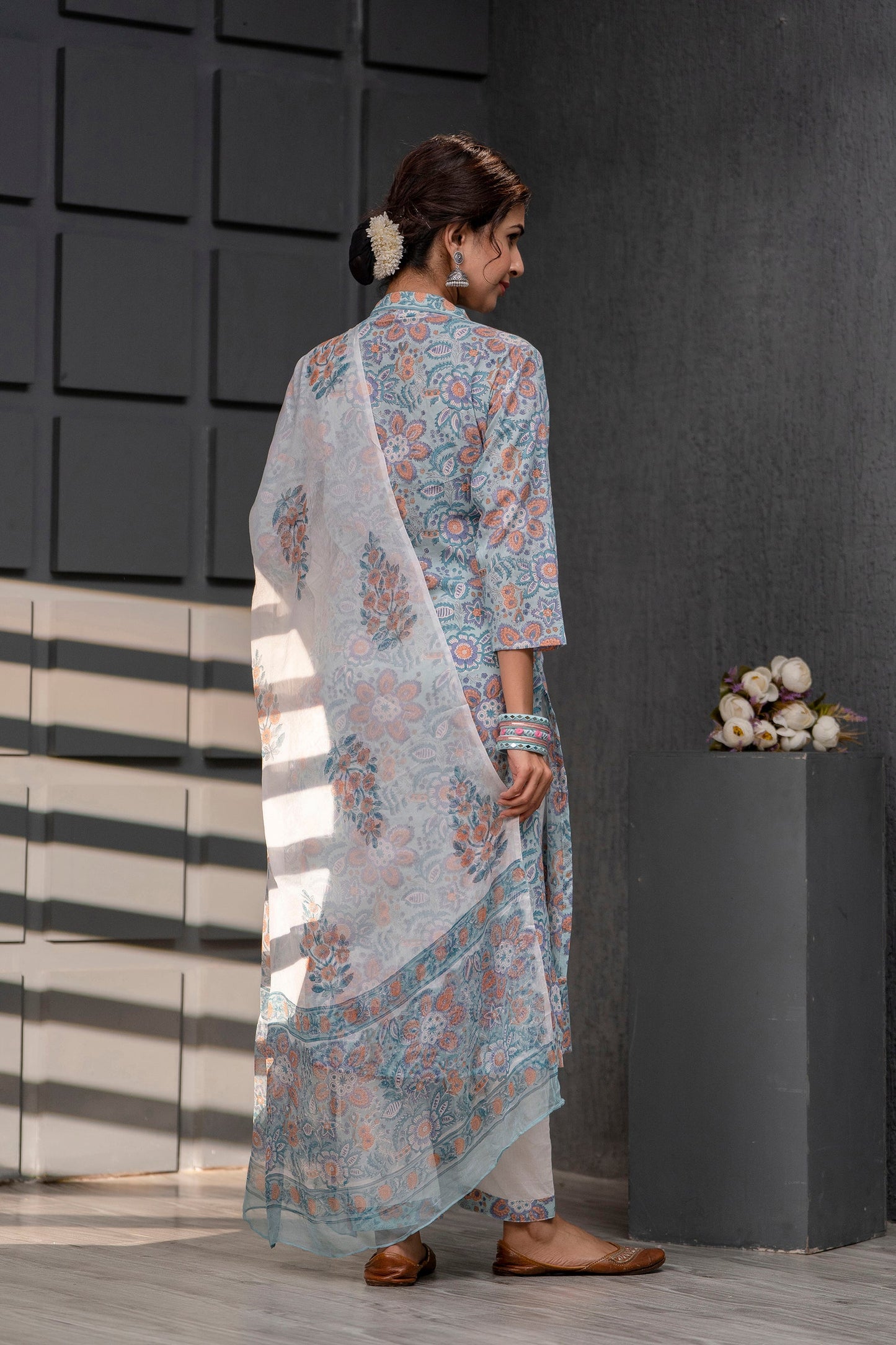 Harveen Baby Blue Chiffon Dupatta Dress