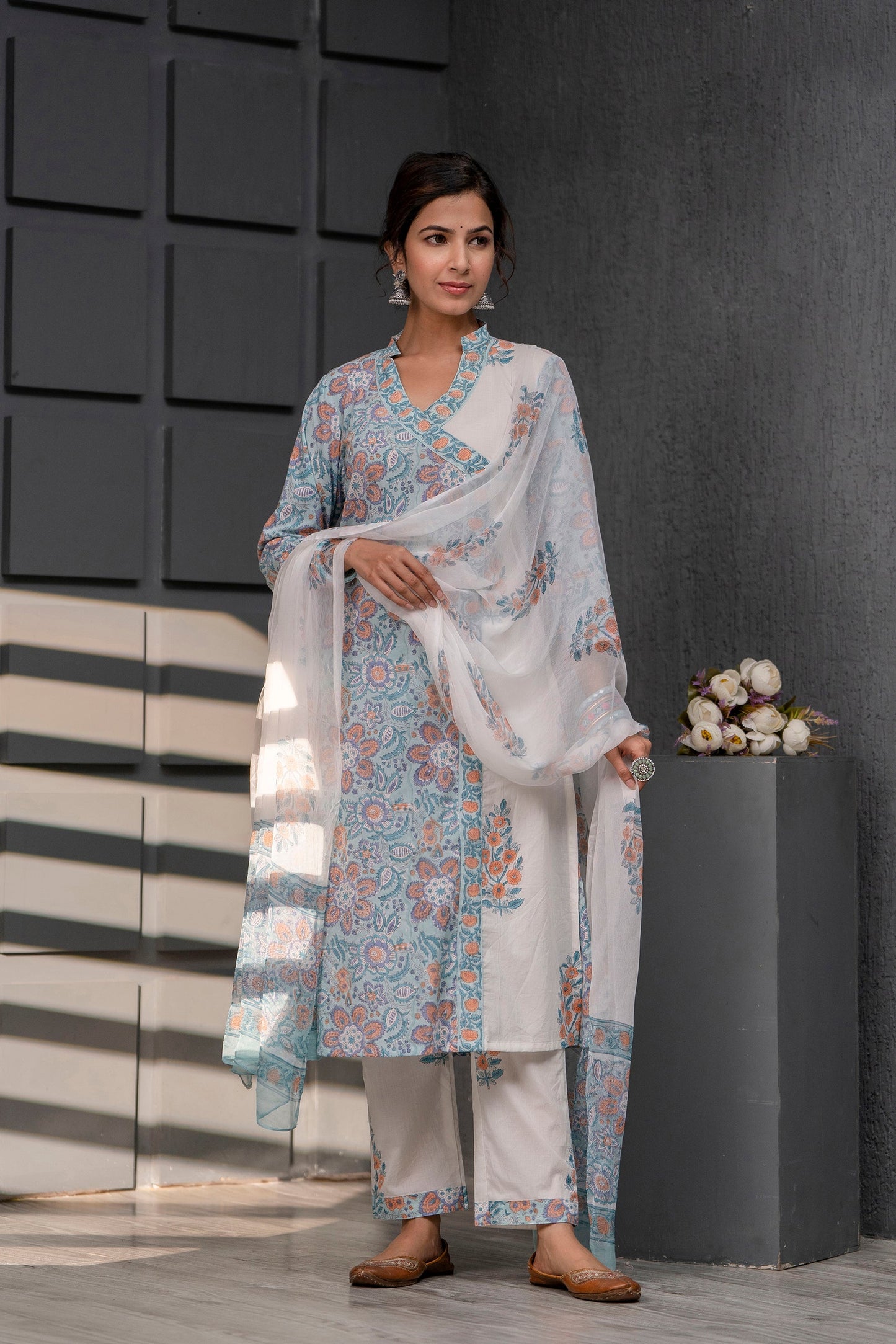 Harveen Baby Blue Chiffon Dupatta Dress