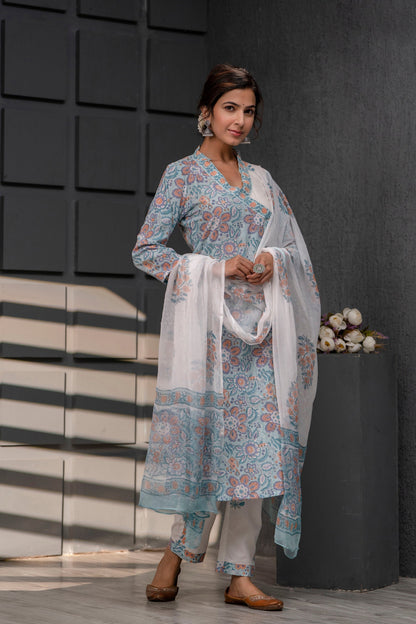 Harveen Baby Blue Chiffon Dupatta Dress