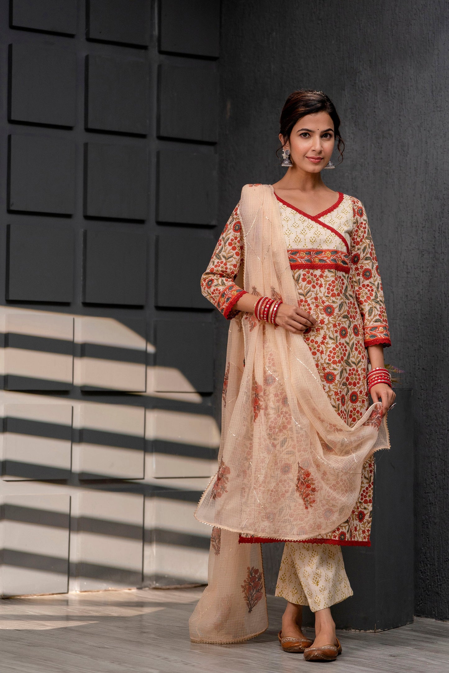 Jeenal Red Kota Doriya Dupatta Dress