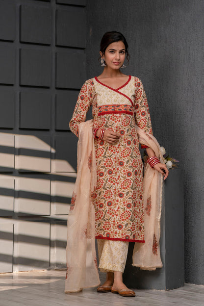 Jeenal Red Kota Doriya Dupatta Dress