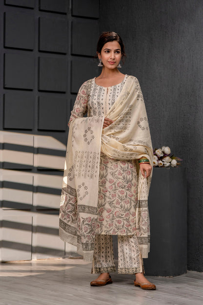 Amaya Cream Cotton Dupatta Dress