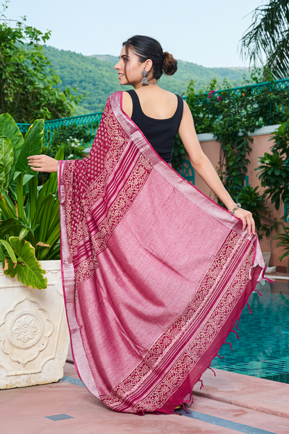 Premium Red Cotton Linen Saree