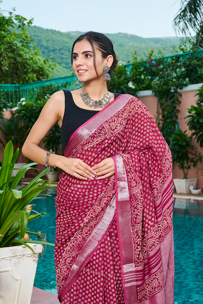 Premium Red Cotton Linen Saree