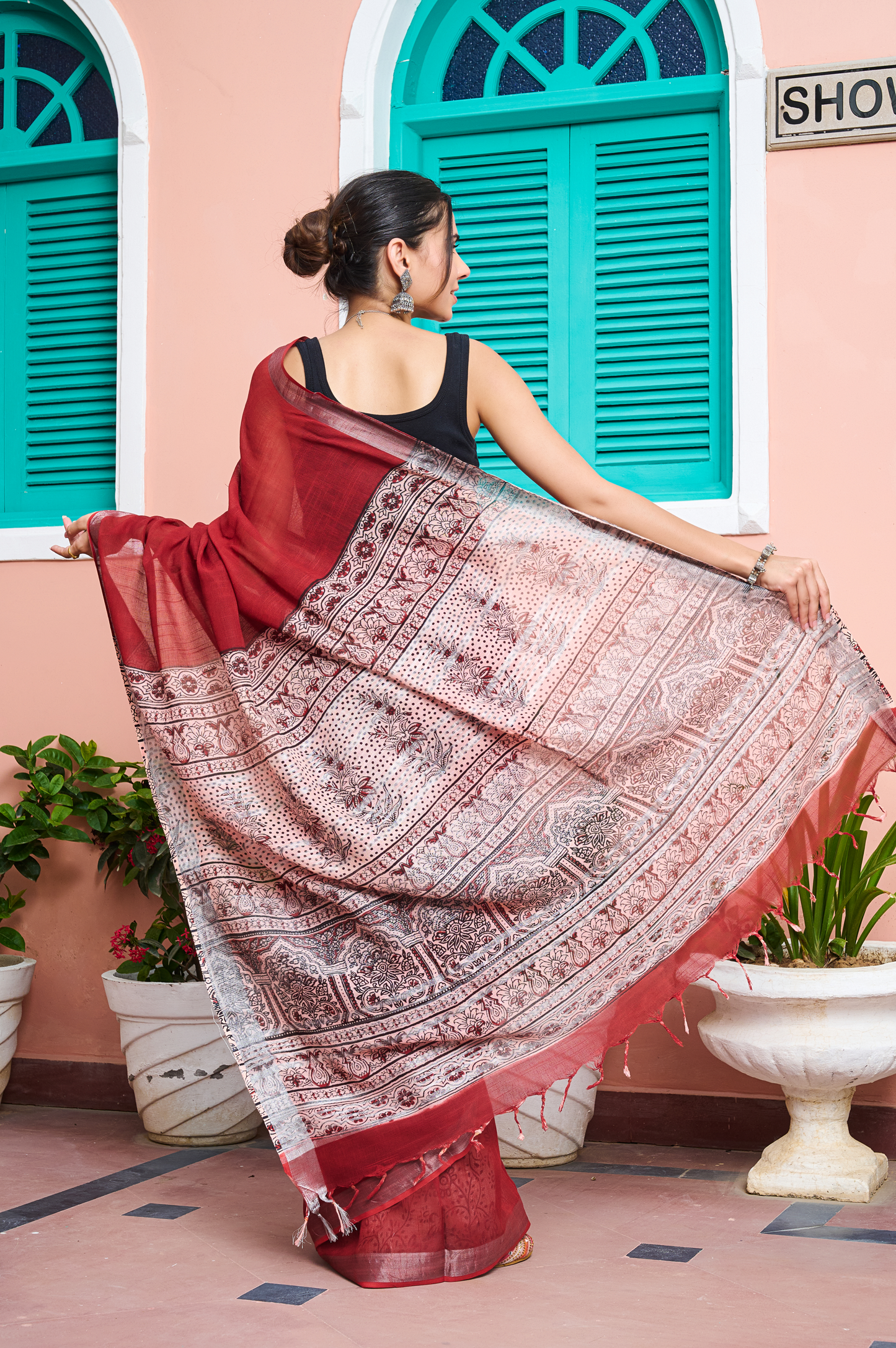 Premium Red Cotton Linen Saree