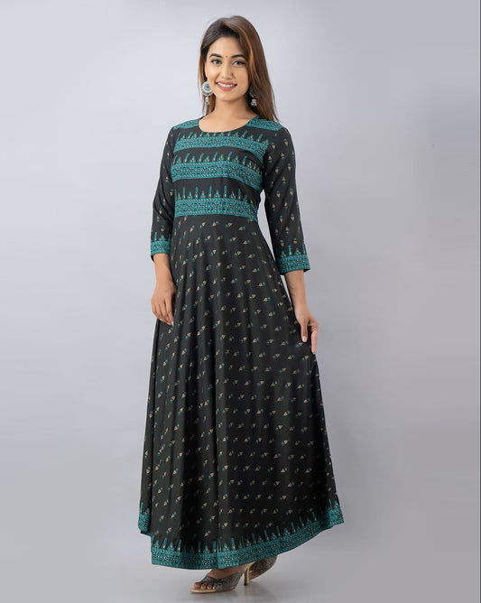 Green Cotton Anarkali Dress For Women