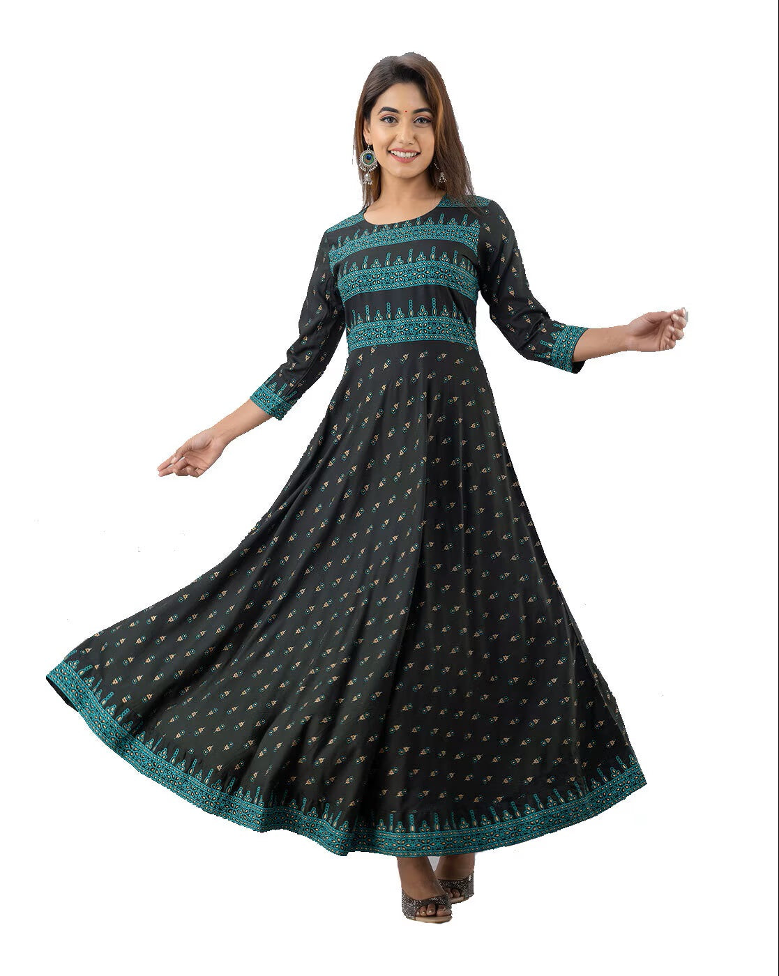 Green Cotton Anarkali Dress For Women