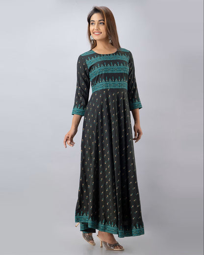 Green Cotton Anarkali Dress For Women