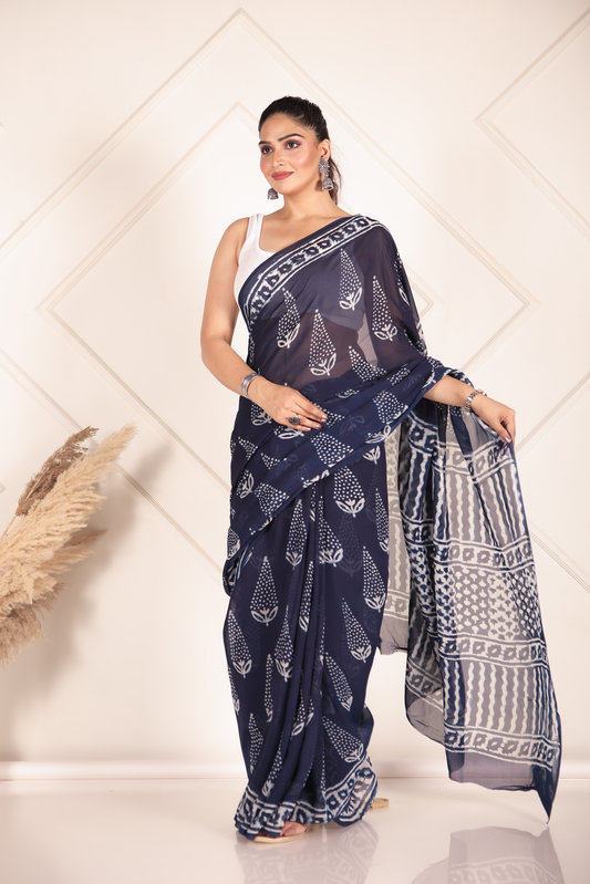 Premium Blue Organza Saree