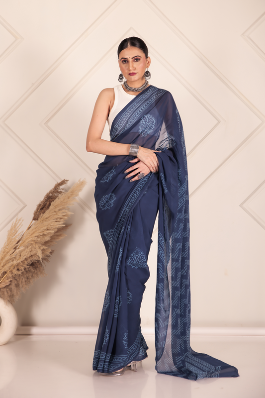 Premium Blue Organza Saree