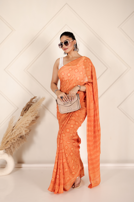 Premium Orange Organza Saree