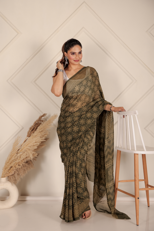 Premium Green Organza Saree