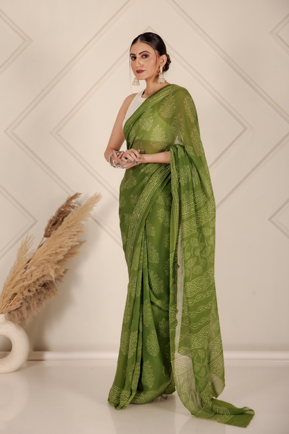 Premium Green Organza Saree