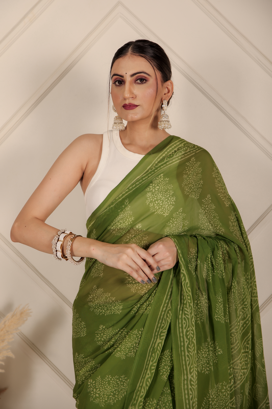 Premium Green Organza Saree