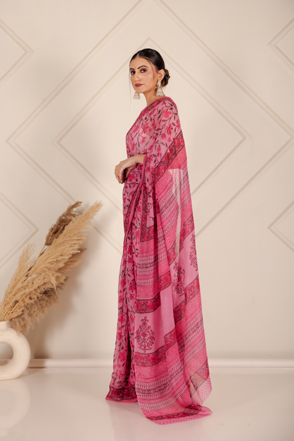 Premium Pink Organza Saree