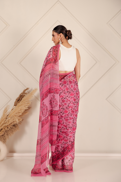 Premium Pink Organza Saree