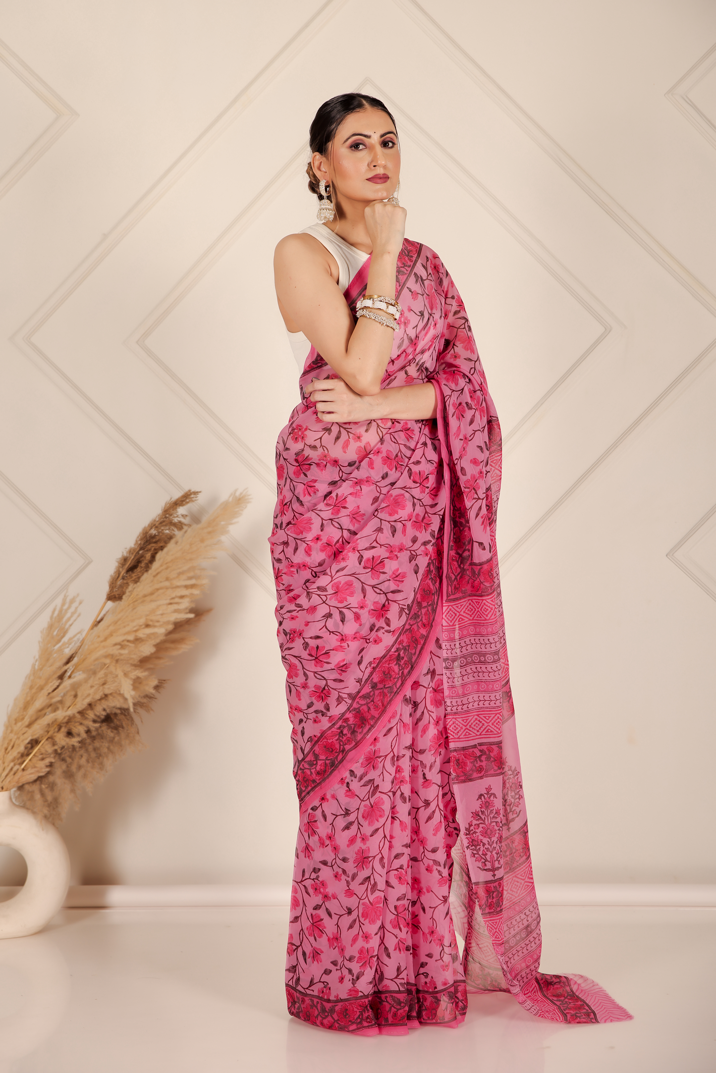 Premium Pink Organza Saree