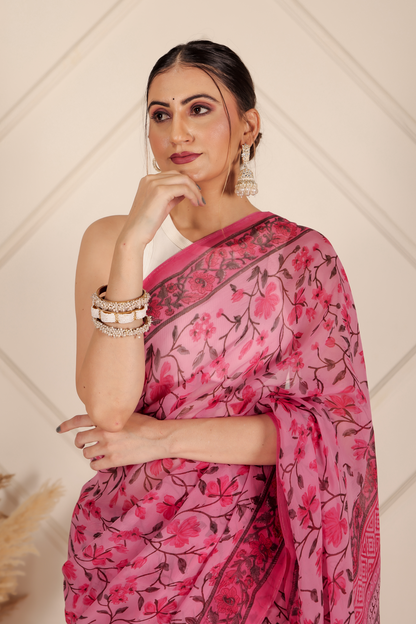 Premium Pink Organza Saree