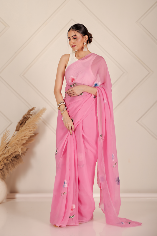 Premium Pink Organza Saree