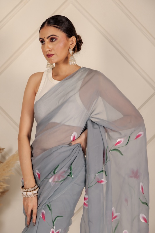 Premium Grey Organza Saree